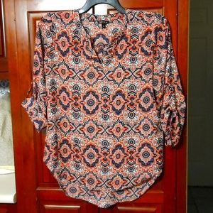 3/4 sleeve Small navy & coral top